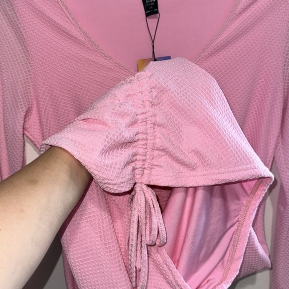 SHEIN SXY -Pink Ruched Drawstring Flounce Sleeve Bodycon Dress size XL NWT - Picture 9 of 11